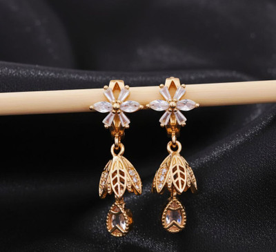 KVMCreations Floral Crystal Drop Earrings Cubic Zirconia Alloy Drops & Danglers
