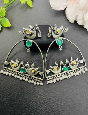 DANGAR ENTERPRISE Ethnic Silver Plated Kundan Bird Earring Alloy Drops & Danglers