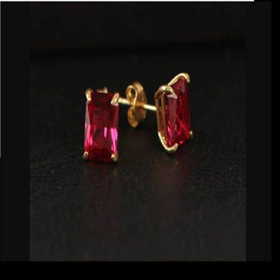 Ceylonmine01 Ruby Stone Earring Manik Study For Women & Grirls Earring Ruby Brass Stud Earring