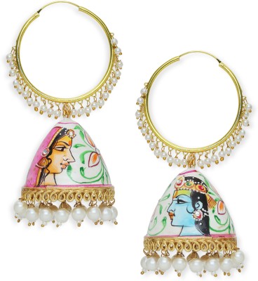 fabula Hand Printed Meenakari Large Jhumka EarringsRadha Krishna Design Beads, Crystal Alloy Jhumki Earring