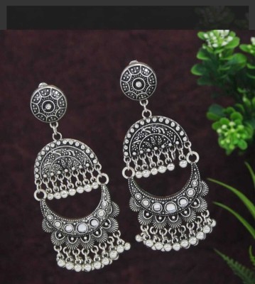 Vjoshijewels Antique Silver Plated Chand Bali Earring Stainless Steel Chandbali Earring