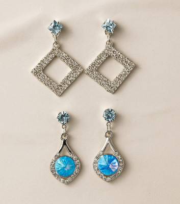 SSK Crystal Elegance Drop Earrings Sparkling & Blue Gemstone Design
 Combo setu Stone, Alloy Stud Earring, Drops & Danglers