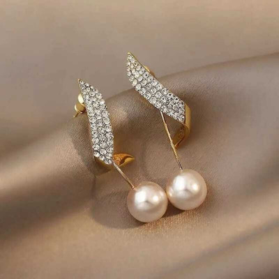 Kradhika Beautiful Pearl Wing Stud Earrings 2 Pcs/Set Stainless Steel Drops & Danglers Alloy Stud Earring
