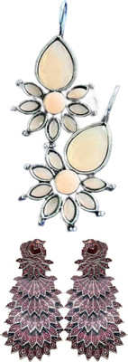 Hernger traders Flower_Kundan_Beige_01 & Peacock-Jhumki-03_01 Cubic Zirconia Alloy Earring Set