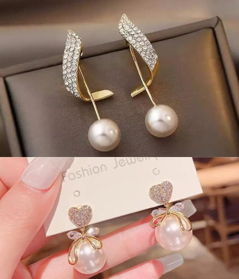 GRAVITEEE Combo of 2 Korean Earrings Stainless Steel Stainless Steel Earring Set Stainless Steel Earring Set, Cuff Earring, Rhinestone Studs, Stud Earring, Huggie Earring, Hoop Earring