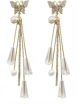 YELLOW CHIMES A5 Grade Hanging Butterfly Long earrings Crystal Alloy Drops & Danglers
