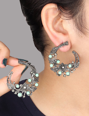 Arti creations Designer Stylish Korean Black Plated Chandbali Hoop Earrings Cubic Zirconia Alloy, Stone, Brass Chandbali Earring
