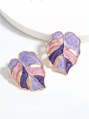 RAPPERSSHOP Purple pink leaf enamel earrings Alloy, Enamel Stud Earring, Earring Set