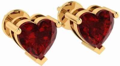 Diamtrendz Jewels Heart Solitaire Gemstone July Birthstone Yellow Gold Plated Sterling Silver Ruby Silver Stud Earring