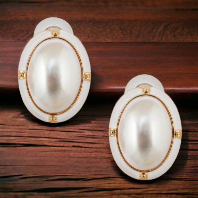 Lucky Jewellery Designer 18k Gold Plated White Color Pearl Stud Tops Earring For Girls & Women Pearl Alloy Stud Earring