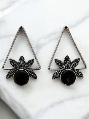 TANSUM COLLECTION Stylish Elegant Monalisa Black Stone, Party Wear Earrings for Women & Girls Beads Brass Stud Earring