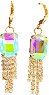 Kyli Enterprises Sparkling Rainbow Crystal Drop Earrings with Rhinestone Tassels Metal Hoop Earring