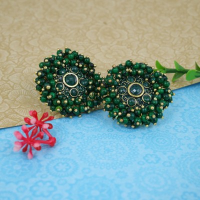 Thrillz Green Colour Studded Earrings for Girls and Women Party Wear Tops Earrings Brass Stud Earring