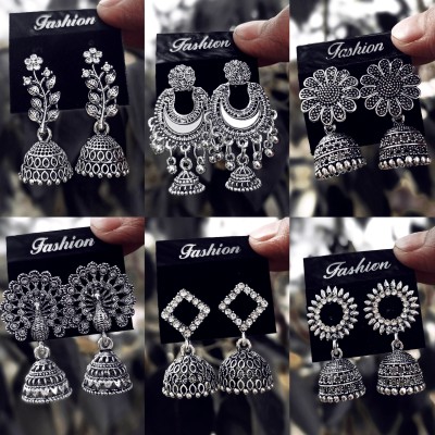 Janki Creation Latest Designer Jhumki Silver Earrings Set Combo Of 6 With Evil Eye Bracelet Cubic Zirconia Alloy Chandbali Earring, Drops & Danglers, Jhumki Earring, Stud Earring