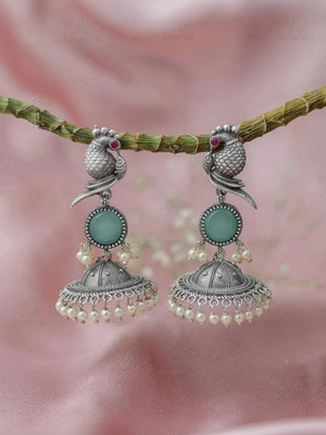 DANGAR ENTERPRISE Beautiful Unique Design Oxidised Silver Stone Earrings Alloy Stud Earring