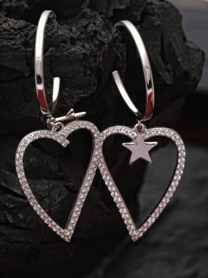 Pissara by Sukkhi Fabulous 925 Sterling Silver Star & Heart Cubic Zirconia Dangle Earrings Cubic Zirconia Sterling Silver Drops & Danglers