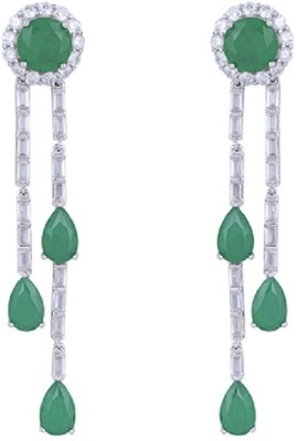TOUCH925 925 Sterling Silver Green Pear Shaped Accent Earrings For Women| Cubic Zirconia Silver Earring Set
