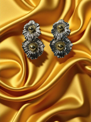 Artistic Bliss Artistic Allure Elegant Dual Flower Design Stud Earrings for Women & Girls Alloy Drops & Danglers
