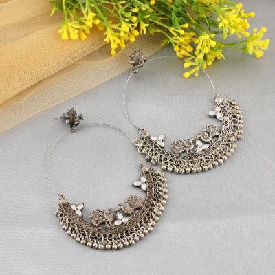 Jewelgenics Oxidized Silver Chandbali Dangler Hoop Earrings Crystal Alloy Drops & Danglers, Hoop Earring