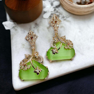Opal Touch Spring Meadow Sparkle Earrings Cubic Zirconia Brass Stud Earring