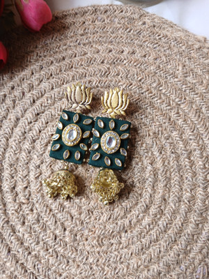 nayaab gallery handmade with fabric light weight Jhumki Earing with lotus stud Fabric Earring Set