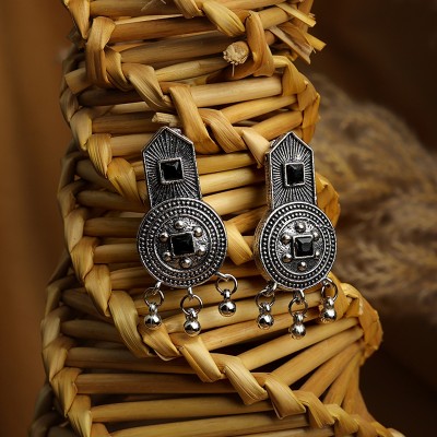 Sanskriti Fab Traditional Indian Earrings-Black Alloy Earring Set