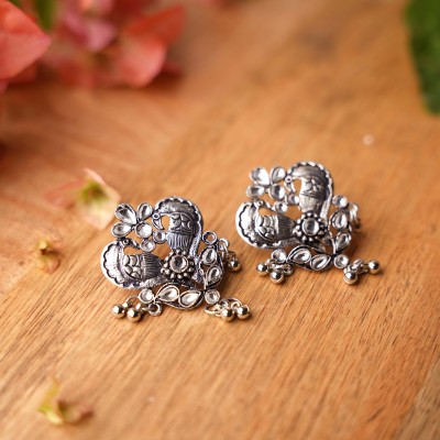 StylishKudi White Stone Studded Oxidised Earrings German Silver Stud Earring, Jhumki Earring