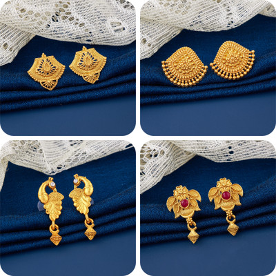 LaChoiceIt Pack of 4 Pair Traditional Gold Pleted Earring Collection Brass Earring Set