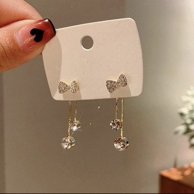 Exotique KOREAN STUDDED BOW TASSEL DROP EARRINGS FOR WOMEN AND GIRLS Alloy Drops & Danglers