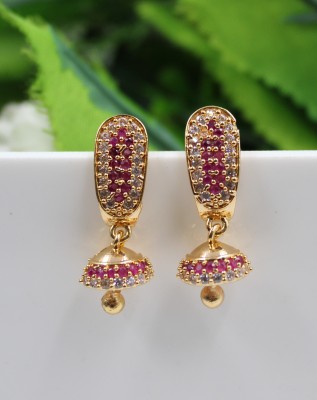 PBM CREATIONS IMPON AD STONE JHUMIKI Gold Covering 5 Metal/ 5 pon AD CZ stone Jhumki KAMMAL Copper Jhumki Earring