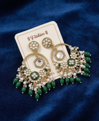 DHVANI Classic Amethyst Chandbali Beads Alloy Chandbali Earring