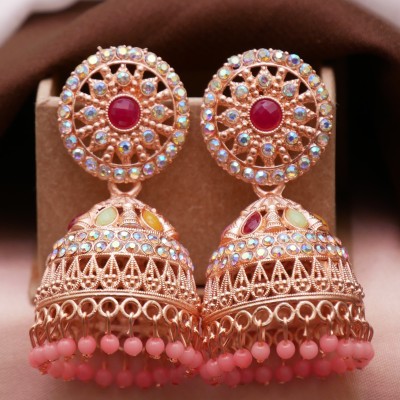 Antico Traditonal Ethnic Diamond Studded Rose Gold Platted Big Jhumka Jhumki For Girls Diamond Alloy Jhumki Earring, Drops & Danglers, Chandbali Earring