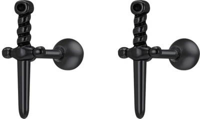 GadgetsDen Sword Cut through Labret Lobe Tragus Helix Black Color 16G Stainless Steel Stud Earring