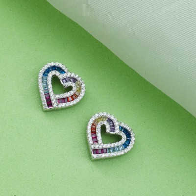 Maira multicolour Zirconia Heart Valentine Gifting Earrings Set for Women / Girls 925 Sterling Silver Stud Earring