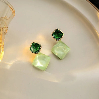 Meilicollection Square Shape Green Korean Earring Crystal Alloy Stud Earring