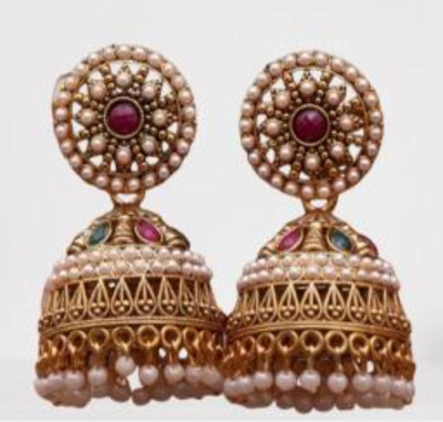DANGAR ENTERPRISE raditional Ethnic Casual Pearl Embedded Kundan Oxidised Diamond Alloy Jhumki Earring