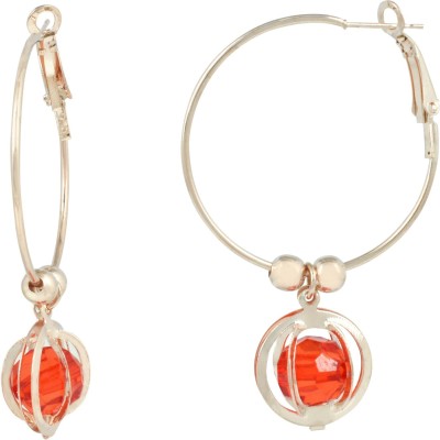 memoir Memoir Round cage BLOOD RED CZ entrapped Rose Gold plated Hoop Bali Earring Cubic Zirconia Brass Hoop Earring