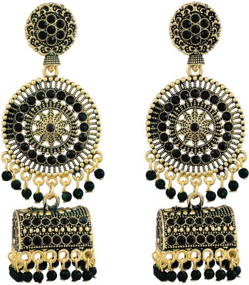 Anish big jhumka wedding black color party wear jhumki long earrings Pearl Alloy Jhumki Earring