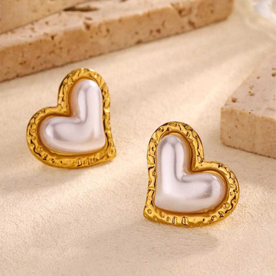 EVARA JEWELS EVARA “Love Glow Heart Earrings” Pearl Stainless Steel Stud Earring