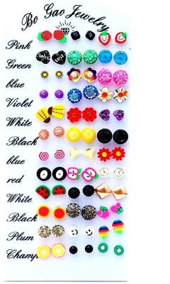 NAVMAV 36pair Stud Earring Multicolour & Multi Design Artifical Earring for women/Girls Plastic Clip-on Earring, Drops & Danglers, Earring Set