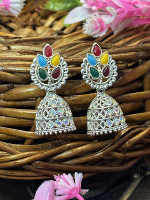 SHYAMZAN Silver Plated Multicolor Stone Jhumka Earrings for Women & Girls Beads Alloy Jhumki Earring
