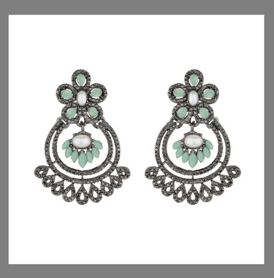 Arti creations Party Wear Korean Black Plated Pearl & Stone Beaded Earrings Cubic Zirconia Alloy, Stone Chandbali Earring, Hoop Earring, Drops & Danglers