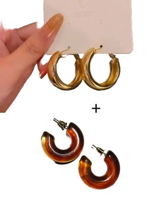 RS Velvet Vista Pack of 2 C-Hoop Earrings Crystal Metal hoop Earrings Alloy Hoop Earring