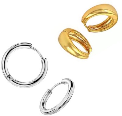 Earchic FK-2 Pair Silver Gold studs Earring Bali Hoop ComboEarring-56 Metal Hoop Earring