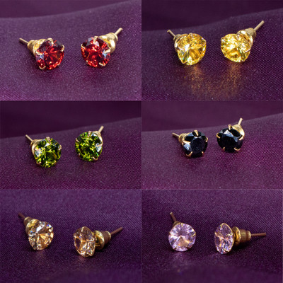 RANIT CREATION 8mm Genuine American Diamond Stud Set of 6 Diamond Alloy Stud Earring