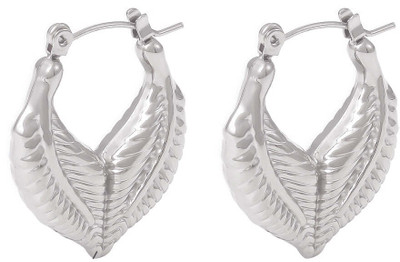 Diving Swan Vanya Leaf Hoops - Platinum Stainless Steel Hoop Earring
