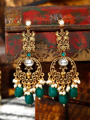 Kairangi Earrings for Women Oxidised Gold Pearl Crystal Studded Dangler Drop Earrings Brass Drops & Danglers