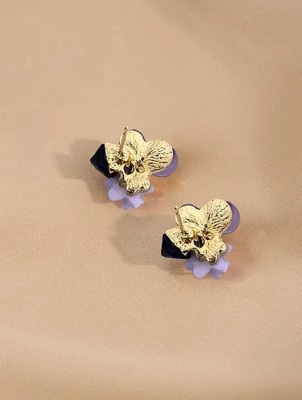 polluxcraft Korean Gold Plated Purple Earrings For Women & Girls Alloy Huggie Earring Beads Alloy Stud Earring