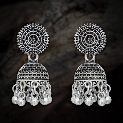 LUV FASHION Premium Silver Oxidiesd Pated Daily Wear Jhumkhi Earrings For Daily Wear Alloy Jhumki Earring