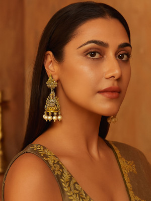 Digital Dress Room Dangler Afghani Jhumka Earrings Mata Laxmi With Pearl Design Brass Drops & Danglers